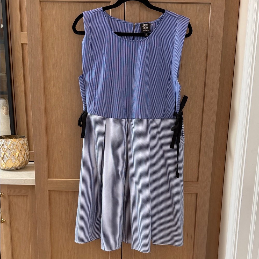 Blue Striped Sleeveless Dress with Side Ties